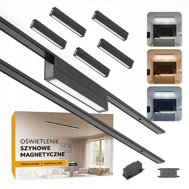 Magnetické kolejnicové osvětlení 2x Kolejnice 1m 5x 10W Led lampa 3CCT