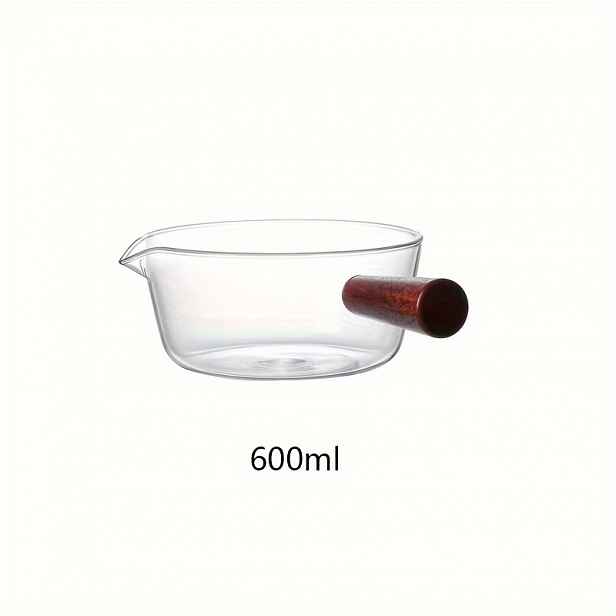 TEMU Velký hrnec z mahagonového skla s jednou rukojetí, objem 600ml a 400ml, skleněný hrnec na mléko a polévku, průhledný hrnec z