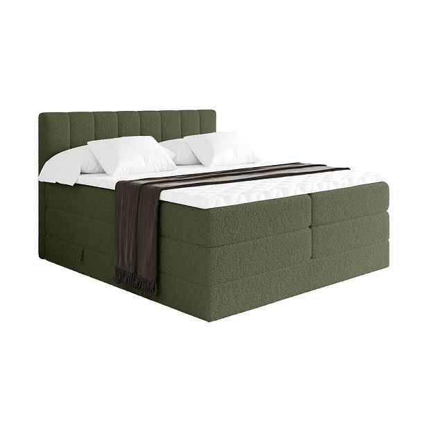 ALTDECOR BOXSPRINGOVÁ POSTEL s matrací H3/H4 - OTTA KING - 140x200 cm Zelená