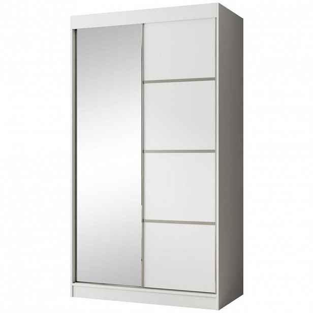 Beautysofa POSUVNÁ šatní skříň Paco 120/215/61, 2dveřová, bílá, se zrcadlem