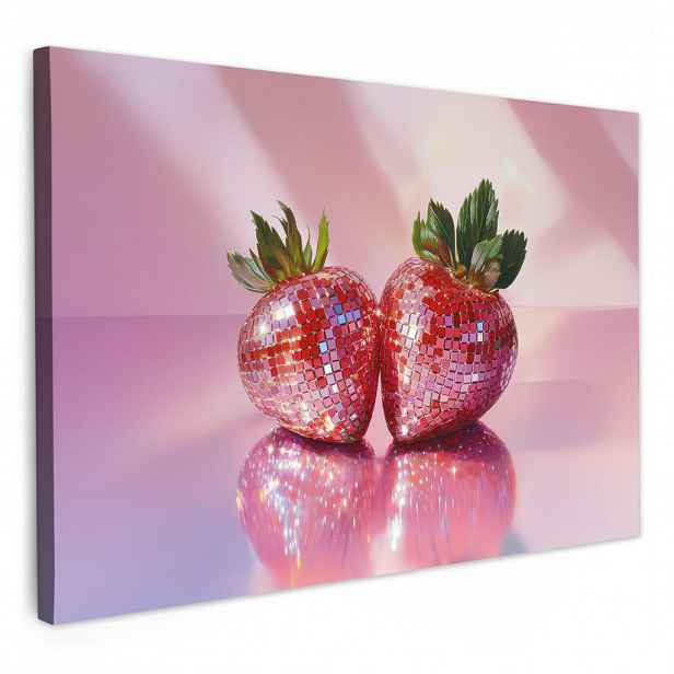 MuchoWow OBRAZ NA PLÁTNĚ Disco - Ovoce - Třpytky - Jahoda 30x20 cm