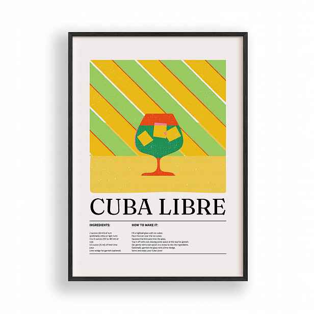Obraz Koktejl Cuba Libre Plakát Rámeček Dřevěný Černý 30x42 cm