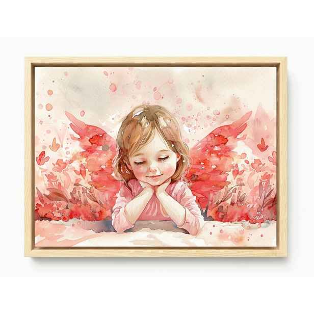 Obraz Rám Americký Box Akvarel Dítě Dívka Anděl Růžový Sen 80x60
