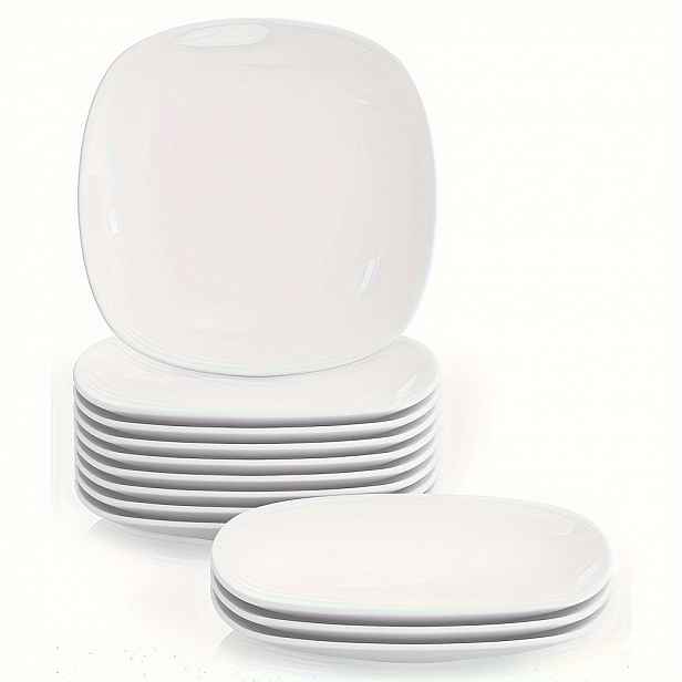 TEMU 12 ks porcelánových talířů 19 cm / 7,5 palce, elegantní bílé talíře, sada kulatých servírovacích talířů na pizzu, salát, těstoviny, vhodné do