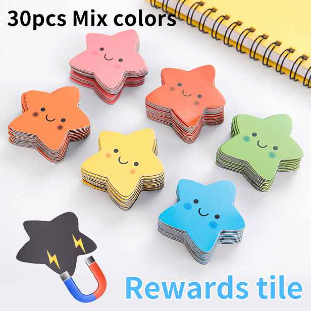 TEMU 30 ks magnetů na lednici ve tvaru hvězd různých – 3,99 x 3,99 cm mini barevné magnetické nálepky, které se drží na lednicích, nástěnkách a