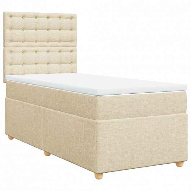 vidaXL Box spring postel s matrací krémová 90x200 cm textil