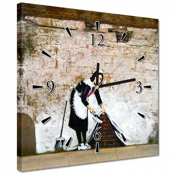 Hodiny 30x30 Banksy Pokojská Grafiti