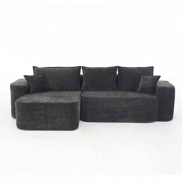 Modfu ROHOVÁ pohovka z chenilu 262x144x65 cm černá bez montáže, modulární L tvar s hlubokým sezením