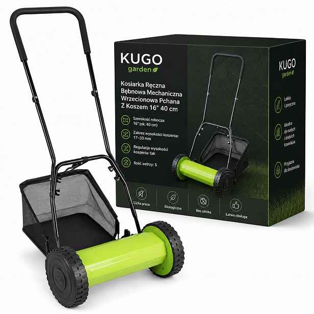 Ruční bubnová mechanická vřetenová sekačka s košem 16", 40 cm