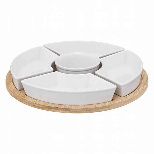 Sada Na Svačinu 5 Porcelánových Misek Bambusový Podnos 27X27 CM Bílá