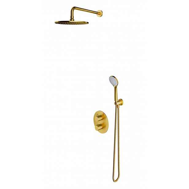 OMNIRES Y - Sprchový set s termostatem pod omítku, s tělesem, průměr 25 cm, 5 proudů, kartáčované zlato SYSYT05GLB