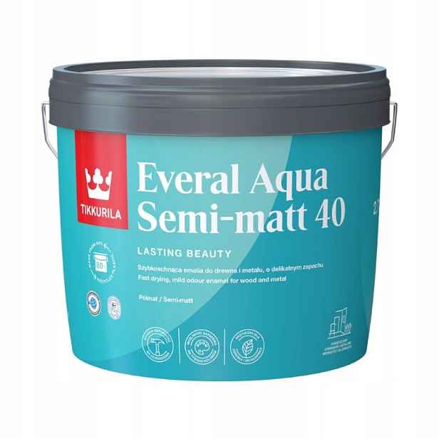 Tikkurila Everal Aqua 40 na dřevo/kov 2,7L polomatná Bílá, Světlé Barvy