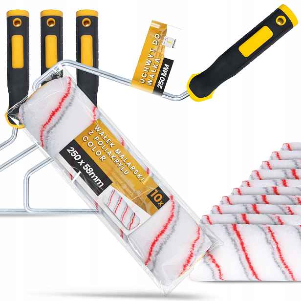 10 x Malířský Váleček 25 cm Náhradní nátěr akrylových barev 3x Rukojeť H0-T