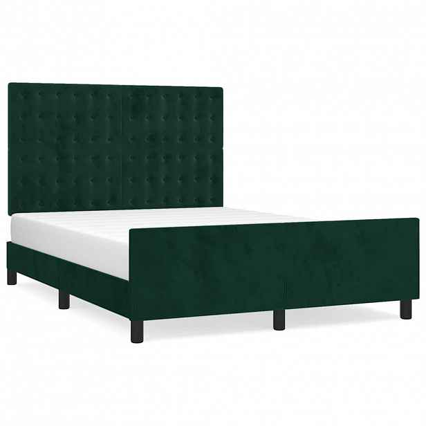 vidaXL Rám postele bez matrace tmavě zelená 140 x 190 cm samet