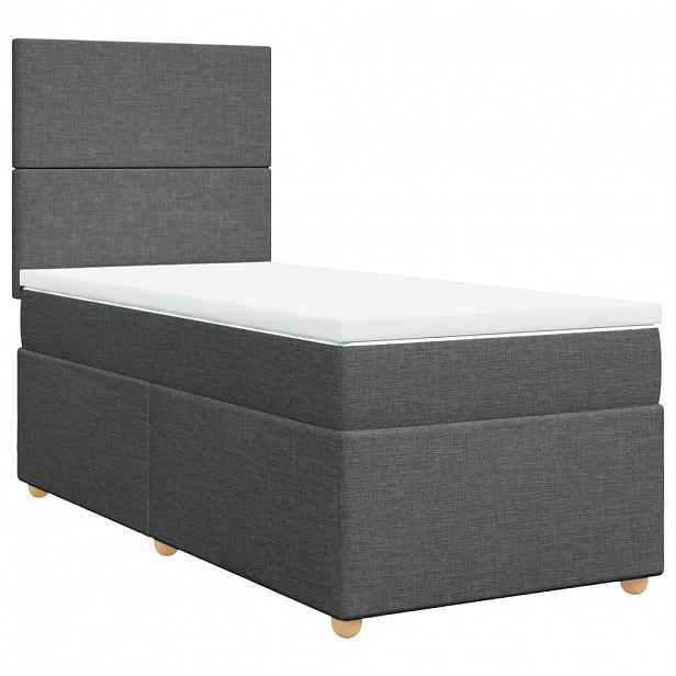 vidaXL Box spring postel s matrací tmavě šedá 100 x 200 cm textil