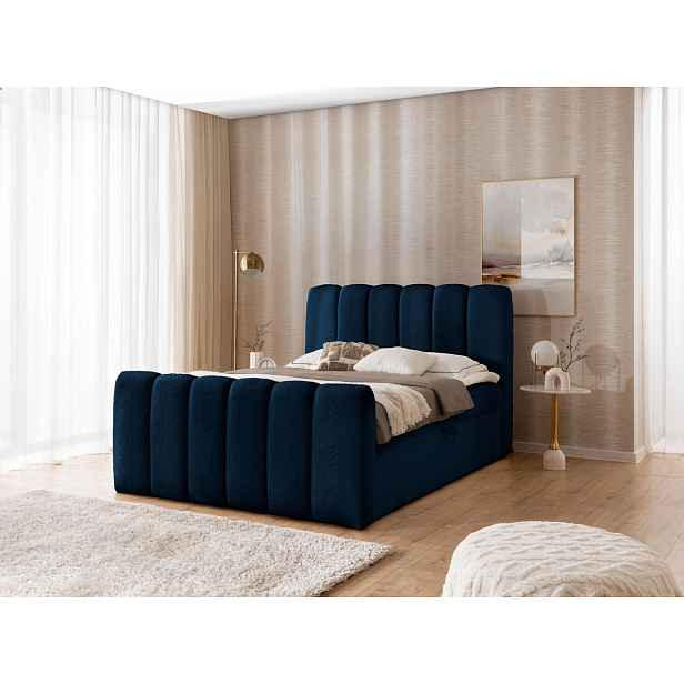 Boxspringová postel 200x200 SEMINOLE - tmavě modrá + topper
