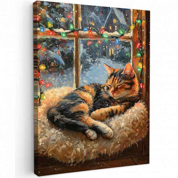 MuchoWow OBRAZ NA PLÁTNĚ Kočka - Vánoce - Zima - Zvíře 30x40 cm