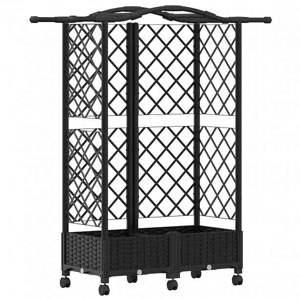 vidaXL Vyvýšený záhon s treláží a střechou Černá 124 x 40 x 129 cm PP