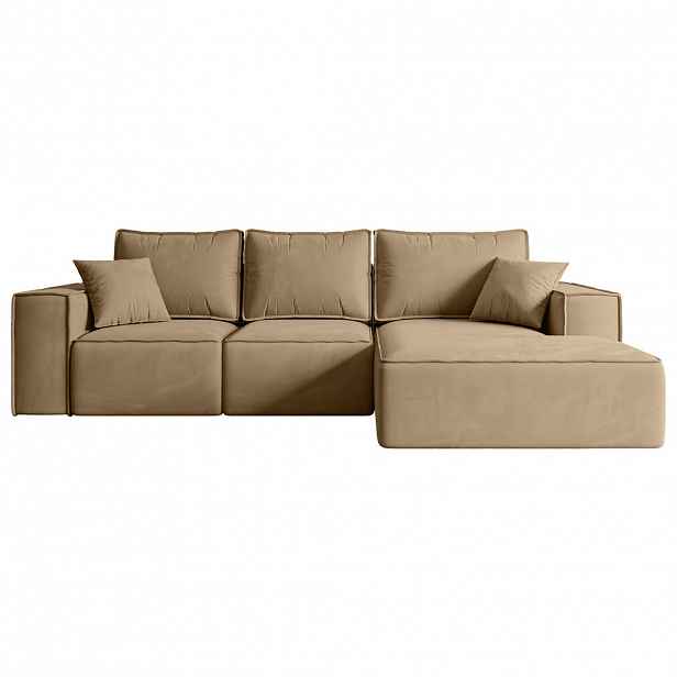 ALTDECOR ROHOVÁ SEDACÍ SOUPRAVA s funkcí lůžka a úložným prostorem SERRA-L-S – 266 × 161 × 87 cm, béžový velur