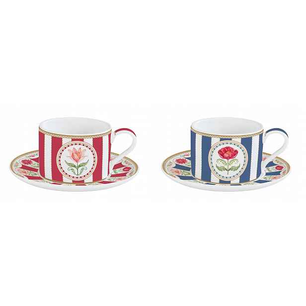 Porcelánový šálek 240 ml, barevné proužky 2+2 Sada s motivem květin