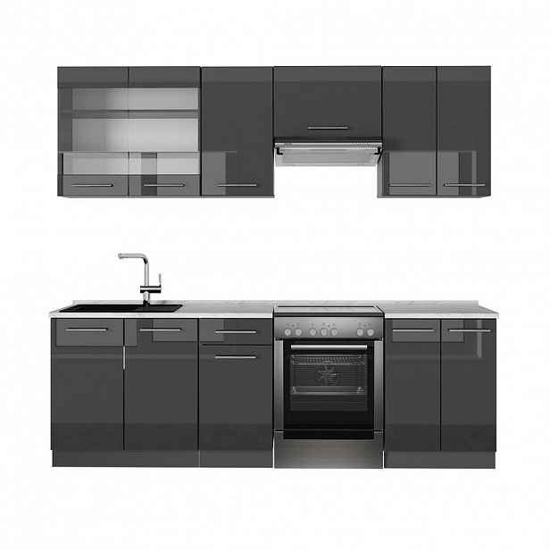 Vicco KUCHYŇSKÝ KOUT Fame-Line Antracitový vysoký lesk 240 cm , PD Mramor