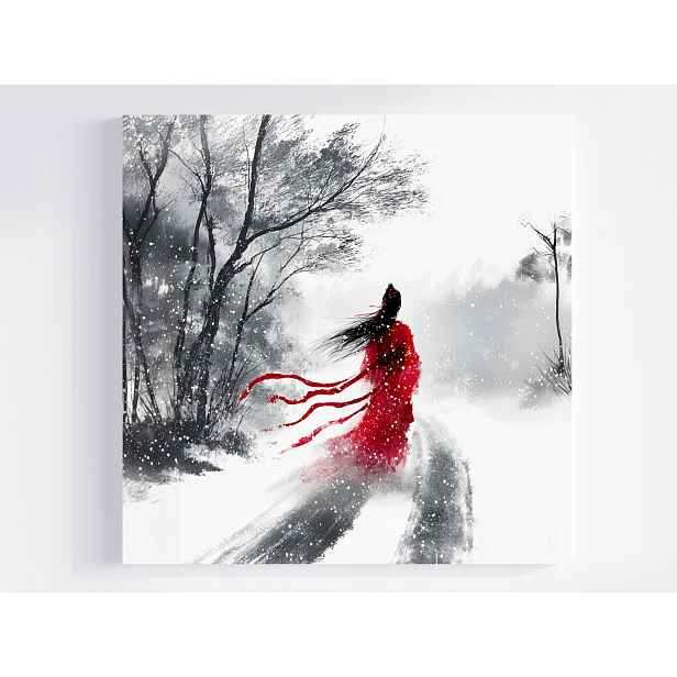 Obraz Na Plátně Canvas Zima Sníh Vánice Postava Asie Sumi-e Tusz 50x50