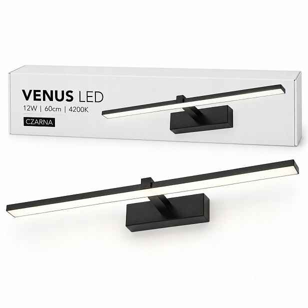Led lampa nad zrcadlo Venus 12W 60 cm černá, koupelnové nástěnné svítidlo 4200K IP44