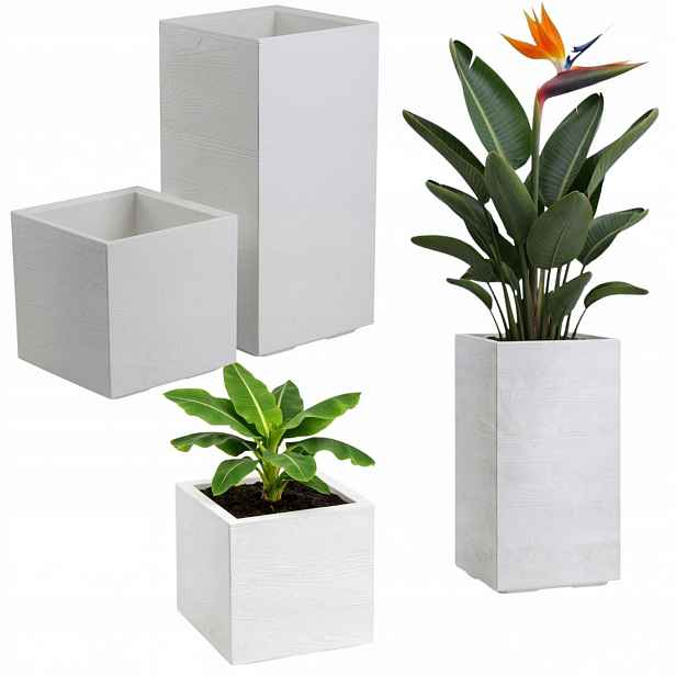 Set 2 Květináčů Na Kolečkách Slim čtvercová loftová bílá 30x60 cm do domu