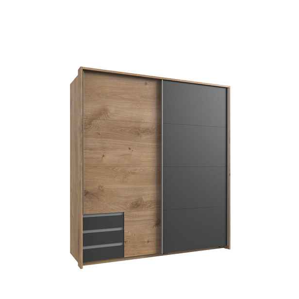 luma-home SKŘÍŇ S VZPÍRAJÍCÍMI SE DVEŘMI, 183 × 65 × 200 cm (Š×H×V), skříň Passepartout v dekoru dubu, 1x dveře a viditelné zásuvky v barvě grafitu /
