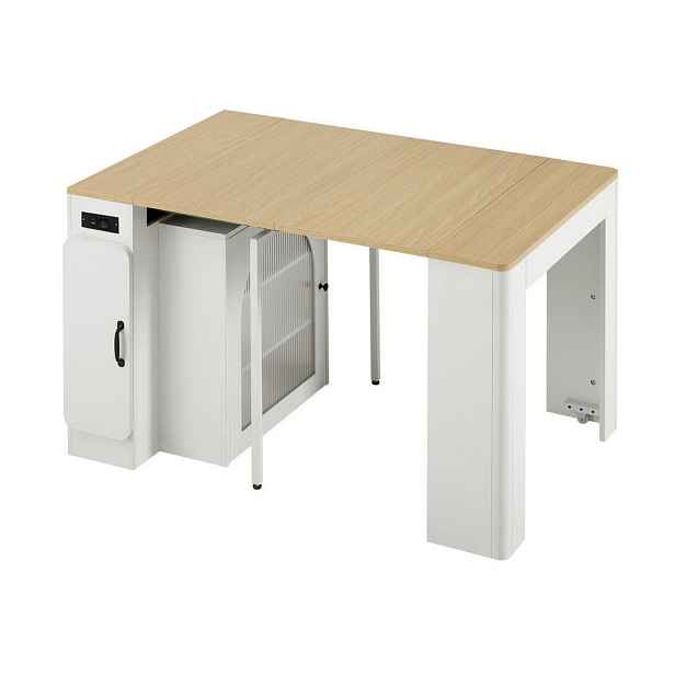 Modenvie KUCHYŇSKÝ ostrůvek z MDF a skla, 83/39,6–149,6/77 cm, bílý/přírodní, rozkládací