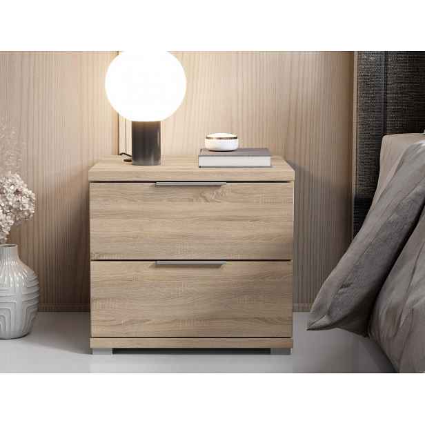 Noční stolek se 2 zásuvkami Smilla, výška 43 cm, dub sonoma