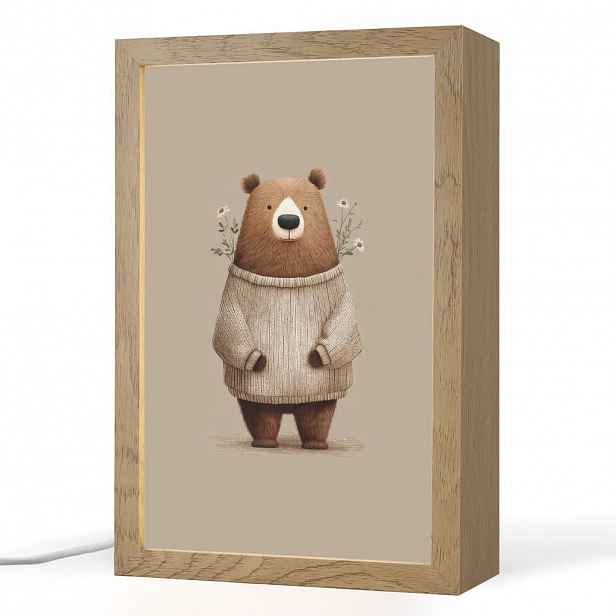 OnlyWow NOČNÍ LAMPIČKA Medvěd - Bílé květy - Cosy 20x30 cm
