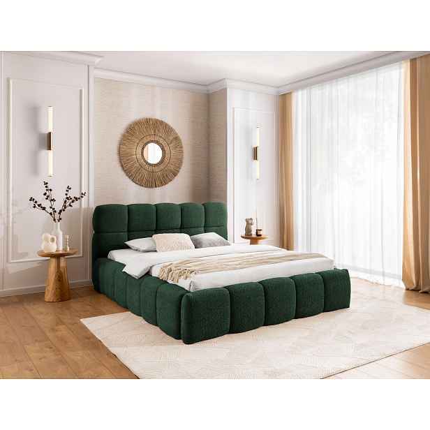 Jednolůžková čalouněná postel 120x200 ZOUZETE - tmavě zelená