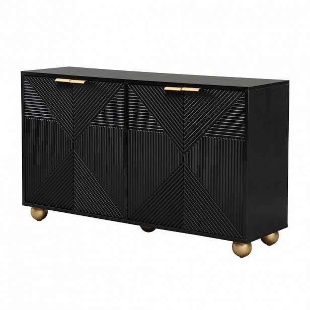 Modfu KOMODA z MDF 120x71,5x35 cm černá se 4 dvířky, nastavitelnými policemi a gravírovaným dekorem