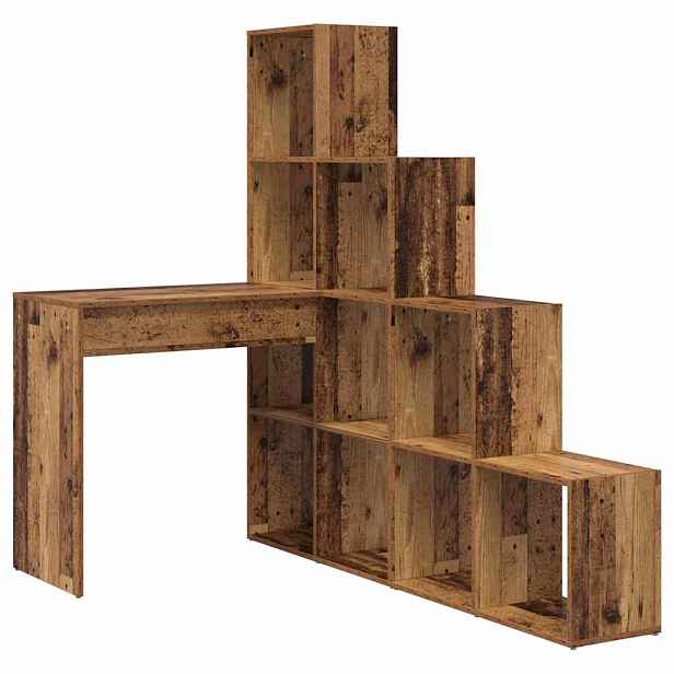 vidaXL Rohový psací stůl s policí Staré dřevo 101,5 x 149,5 x 149,5 cm