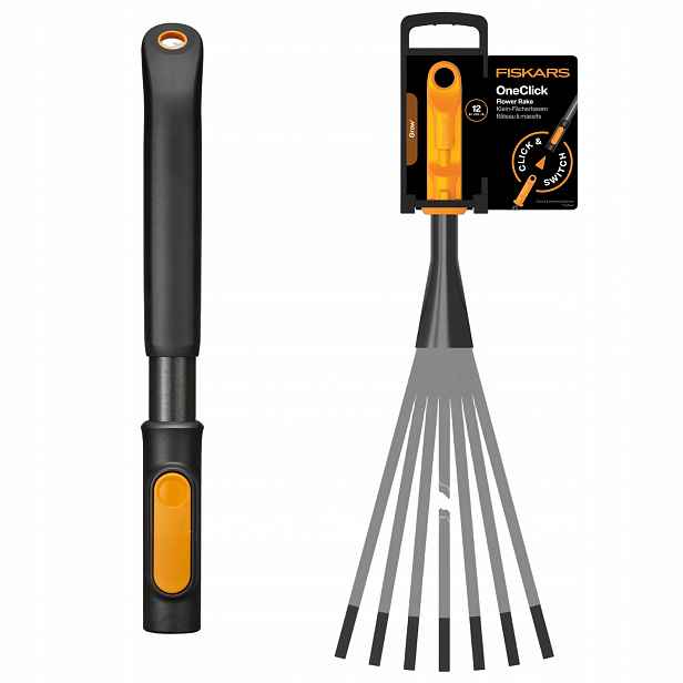 Fiskars Oneclick hlavice Úzké hrábě na květiny Držák krátký 29 Cm