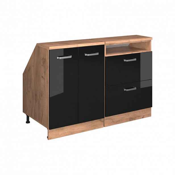 Vicco KUCHYŇSKÁ SKŘÍŇKA POD ŠIKMOU STŘECHU R-Line Černý vysoký lesk 120 cm Sada 2 korpusů skříně hloubka 60 cm