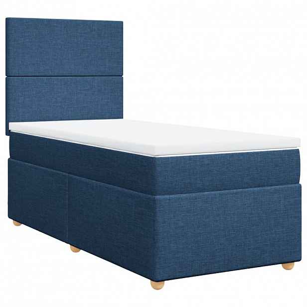 vidaXL Box spring postel s matrací modrá 100 x 200 cm textil
