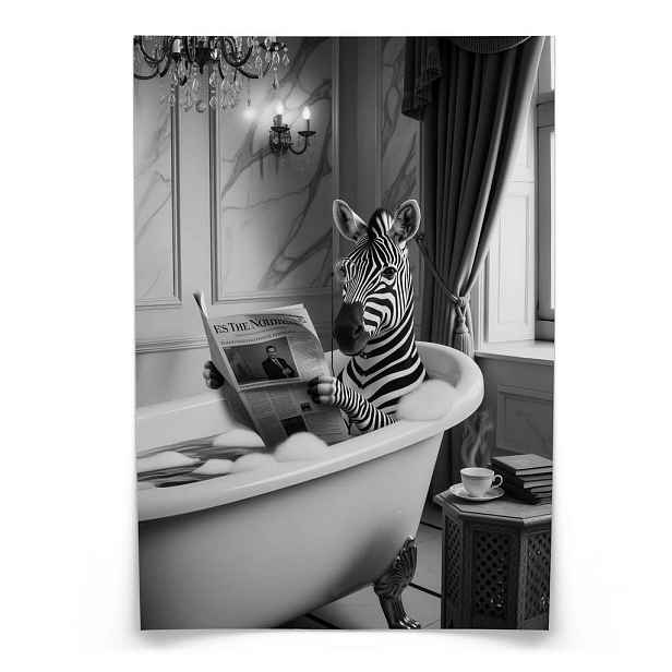 Muralo PLAKÁT do Koupelny a WC ZEBRA ve Vaně s Novinami Abstrakce 30x40cm