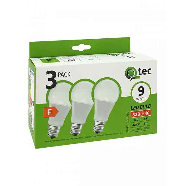 59BZ LED ŽÁROVKA QTEC E27 9W 4200K, 3 PACK