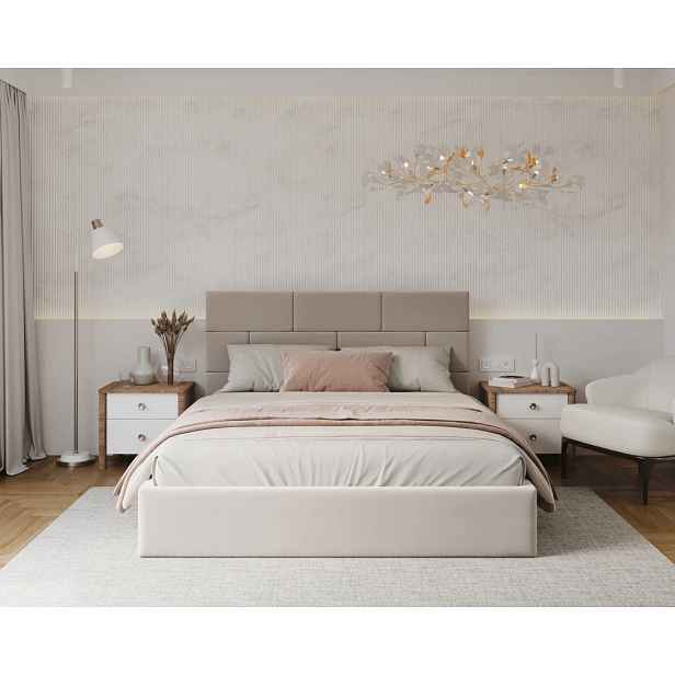 FDM Čalouněná postel Pasadena se zvedacím roštem Trinity krémová, velikost 140x200