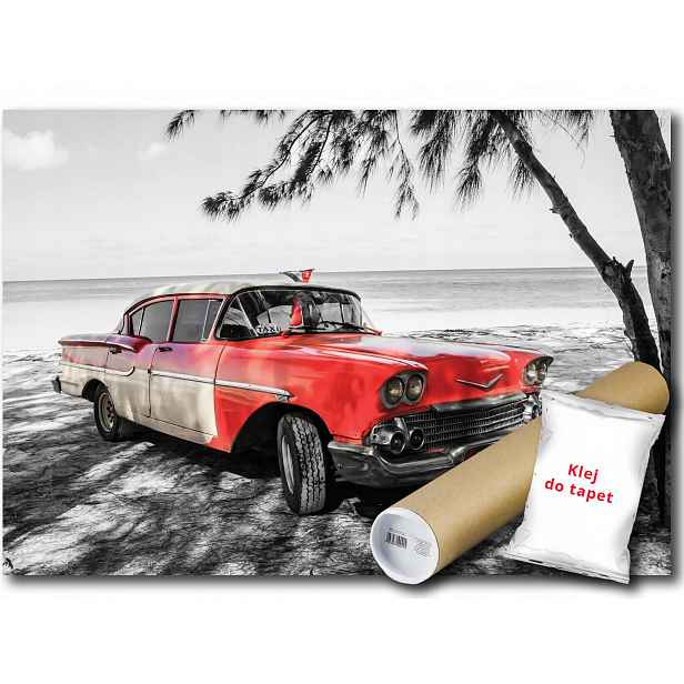 Vinylová Fototapeta Auto Oldtimer Chevrolet Pláž Kuba 152x104