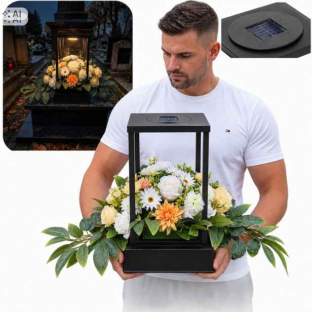 Dekorace Solární Komplet Na Hrob Růže Hřbitov Srdce Kytice Svazek XXL 90 cm