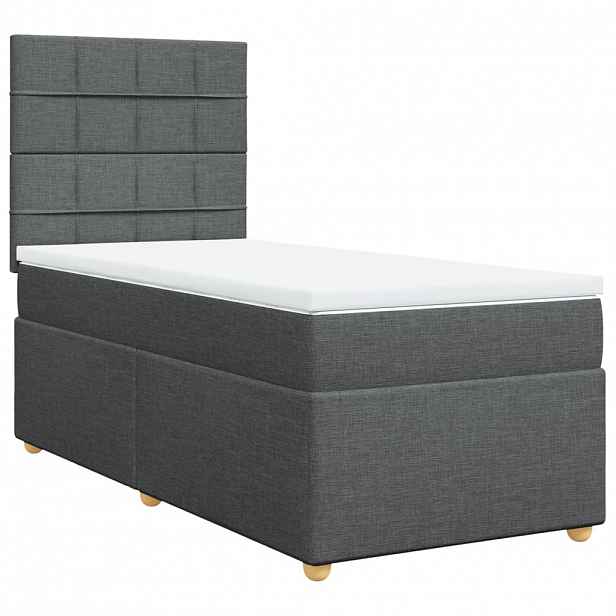 vidaXL Box spring postel s matrací tmavě šedá 100 x 200 cm textil