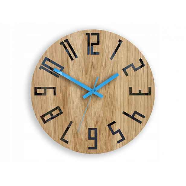 Dřevěné hodiny Dub Slim_Wood_Blue ModernClock