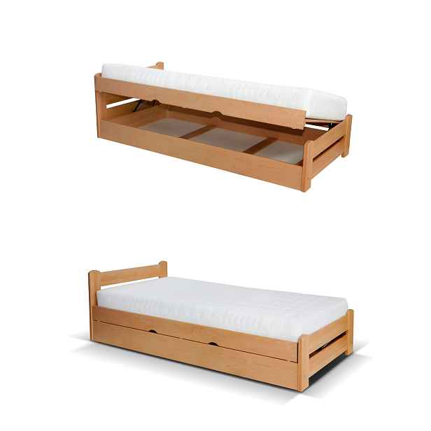 Jednolůžková dřevěná postel Relax s úložným prostorem, 90x200