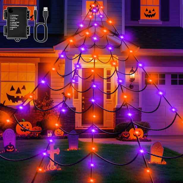 Pavučina Halloween Led 6X5 M 150 Diod 8 Režimů Časovač Na Baterie