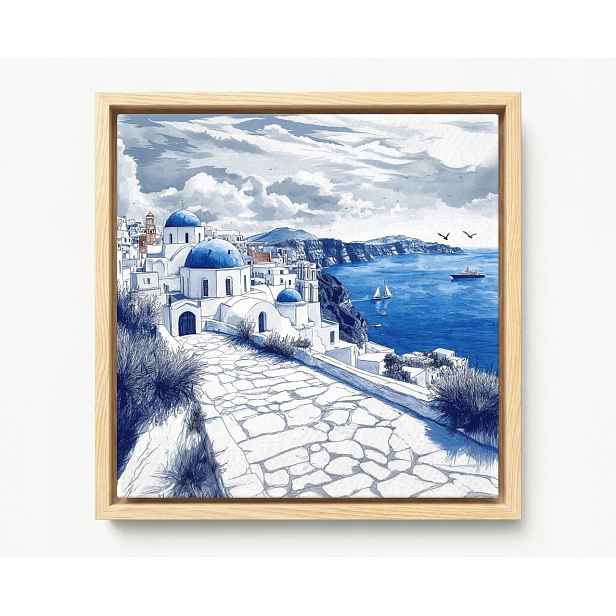 Obraz Rám American Box Řecko Santorini Moře Kostel Modrý 60x60