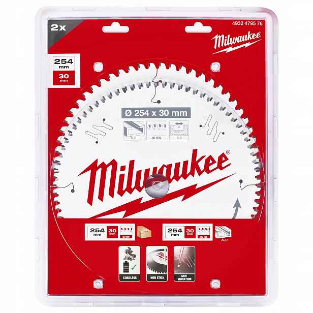 Sada pilových kotoučů na dřevo 254 x 30 mm 2 ks Milwaukee