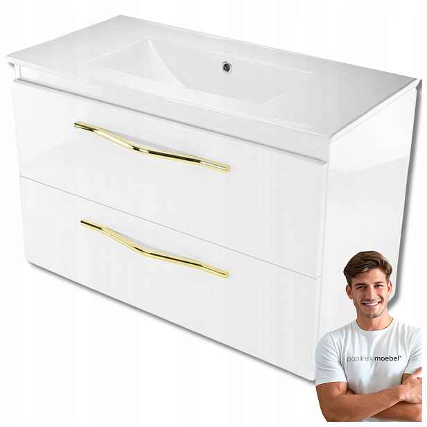 Kvalitní závěsná koupelnová skříňka se zlatými úchyty 80 cm